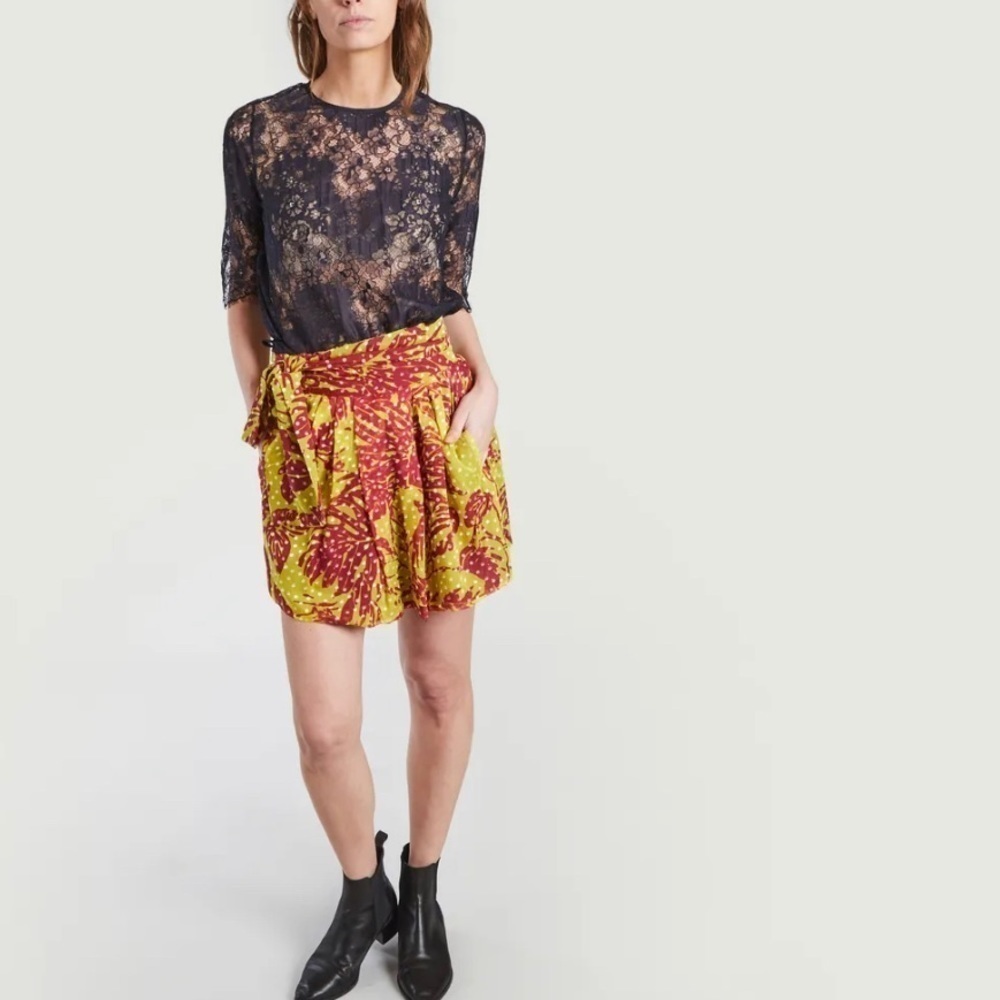 Roseanna PRÊT-A-PORTER  silk wrap skirt yellow red pattern print paris